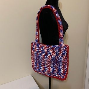 Shoulder Bag Red,White,Blue Mix, Shoulder Bag, handmade, crocheted